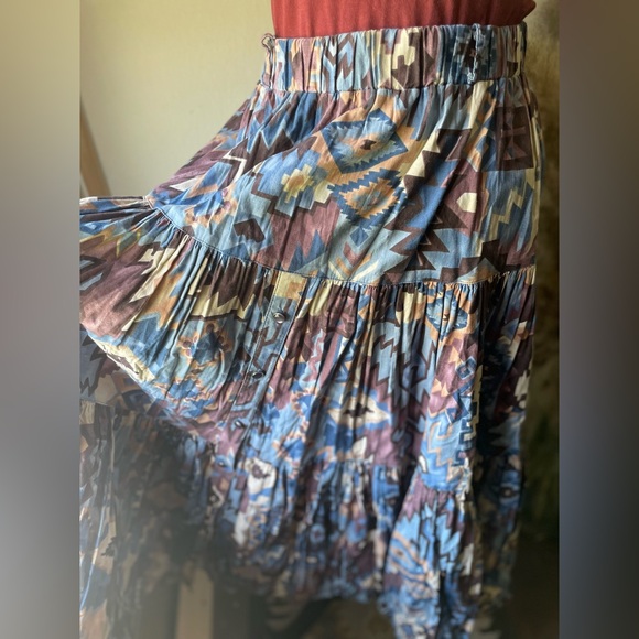 Vintage Aztec Western Tiered Maxi Skirt Pearl Snaps - Picture 4 of 6
